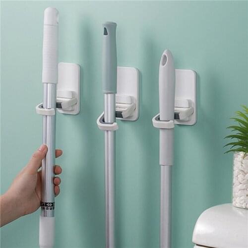 Broom Holder Mop Wall Mounted Mop Holder Household Adhesive Storage Broom Hanger Mop Hook Racks Kitchen Bathroom Organizer