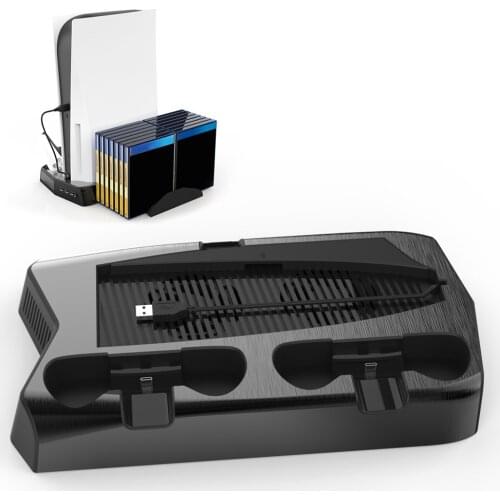 For PS5 Vertical Stand Cooling Fan Stand For PlayStation5 Digital Edition with 3 Hub Port Dual Controller Station Charger14Slot