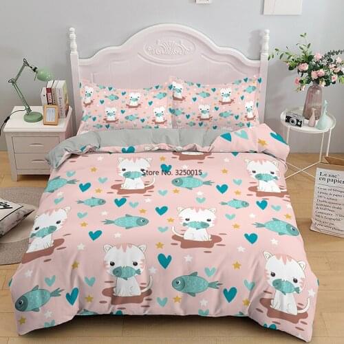 Home Decor Funny Cartoon Cat Duvet Cover Sets Single Double Queen King Size Bedding Set with Pillowcase Bedclothes Drop Shipping