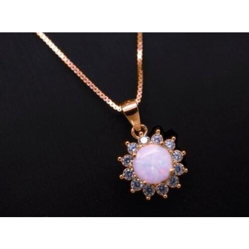FDLK Luxury Round White Fire Opal Pendant Necklace For Women Accessories Statement Necklace Wedding Party Jewelry Gift