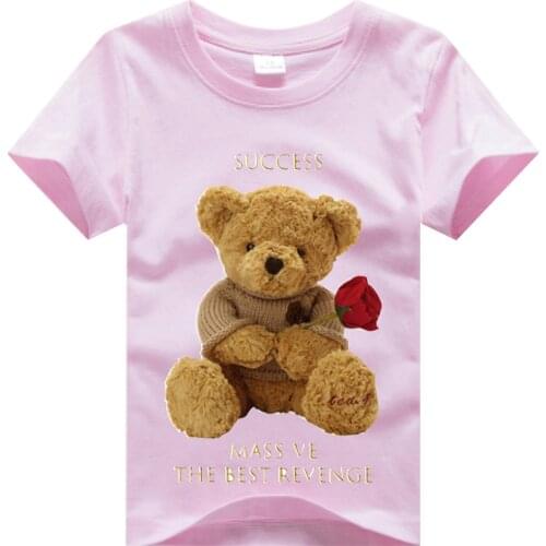 Cartoon t-shirt 100% Cotton bear New boys girls red shirt costume kids clothing comfortable clothes 2 4 6 8 10 12 Age