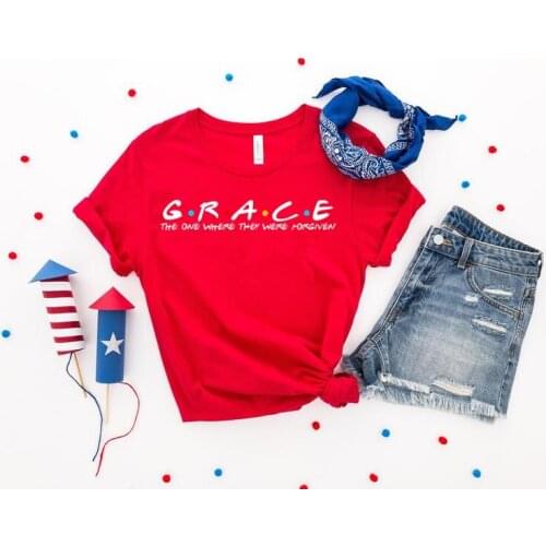 Grace Definition Christian Faith Jesus Loved Shirt Female Clothes Cotton Female Clothing Funny Graphic Short Sleeve O Neck Tees