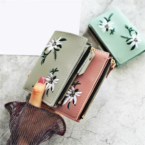 Famous Brand Designer Short Small Flower Wallet Women Ladies Leather Wallets Female Purse Porte Feuille Femme Cartera Mujer