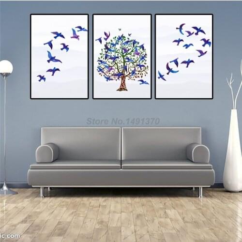 Birds Flight Hundred Bird Painting Nature Scenery Auspicious Posters And Prints 3 Pieces / Set Pictures For Living Room Home