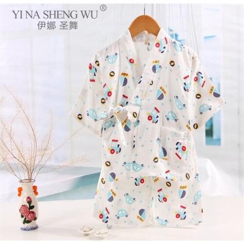 Japanese Style Traditional Summer FashionL Oose Child Boy Printed Kimono Asian Infant Yukata Insect Soft Short Pants Pajamas Set