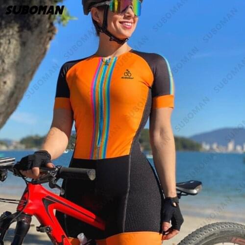 Suboman 2021 team triathlon suit womens Temperament short sleeve cycling jersey tights jumpsuit road bike sweatshirt gel 19D