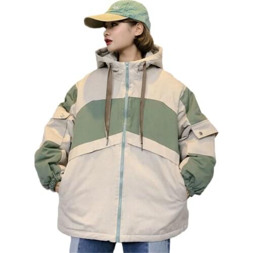 New Jacket Women Zipper Hoodies Parkas Thick Warm Spliced Coats autumn Winter Harajuku Hip Hop Female Loose Jackets wild Outwear