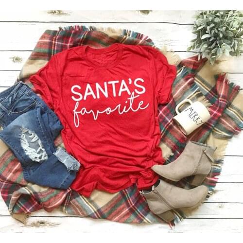 SANTAS favorite Christmas Hipster T-Shirt Funny Merry Christmas Party Tee Casual 100% Cotton red Clothing Tops arsthetic shirts