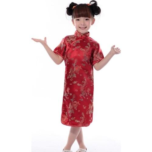 Lovely Red Baby Qipao Girl summer Dresses Kid Chinese Style chi-pao cheongsam New Year gift Childrens Clothes 072302
