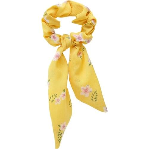 Sweet Floral Print Hairbands Fashion Colorful Bow Hair Ties Long Ribbon Rubber Bands Elastic Ponytail Holder Lady Hair Accessory