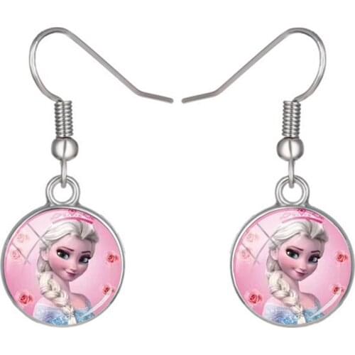 Disney Cute Princess Earrings Fashion Exquisite Frozen Pendant Earrings Handmade Glass Cabochon Earrings Pendant