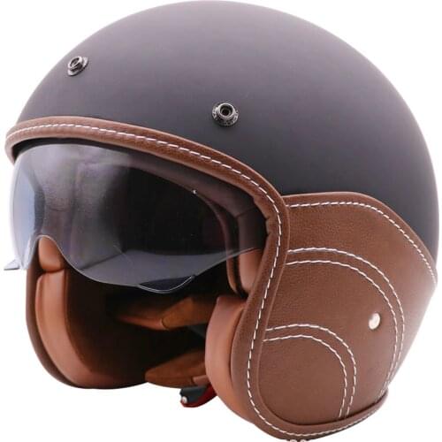 New arrival Motorcycle open face helmet PU Leather vintage scooter half helmet Womens retro motorbike helmet Mens moto casco