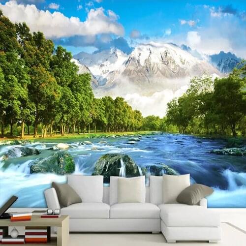Custom 3D Plateau Snow Mountain Water Landscape Photo Wall Paper For 3D Living Room TV Background Wall Decor 3D Mural Wall Cloth