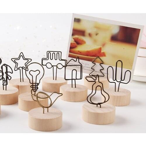 Desktop Photo Note Holder Cactus Star Bulb Shape Clips Retro Style Wooden Desk Memo Clip Photo Studio Accessories Wedding Favors