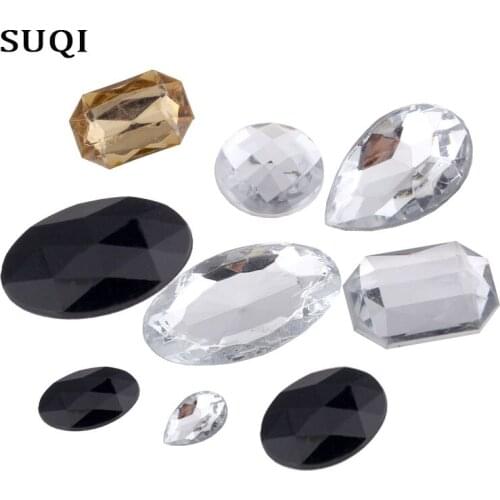 SUQI 10 to 100pcs Various colours sizes flat bottoms sharp bottoms Oval Water drop Mesh Surface Acrylics Drill DIY accessories