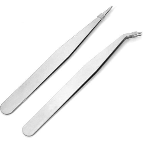 Stainless Steel Tweezer Anti-Static Tip and Elbow Two styles Tweezers For Beads Beading Jewelry Making DIY Accessories Tools