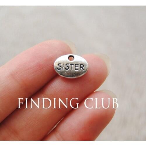 50 pcs 12x9mm Silver Color Letter "Sister" word pendant Charms Metal Bracelet Necklace Jewelry Findings A719