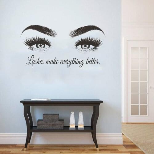 Custom Text Maky Up Beauty Salon Wall Decal Eyebrows Eyelashes Wall Sticker Lash Bar Decor Vinyl Waterproof ov492