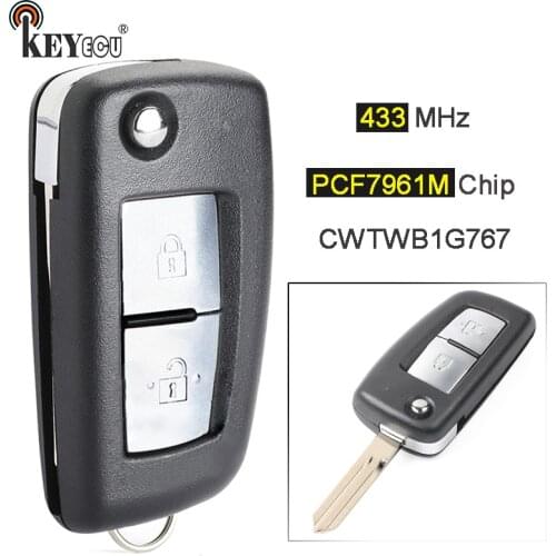 KEYECU 433MHz PCF7961M Chip FCC: CWTWB1G767 Replacement Flip 2 Button Remote Key Fob for Nissan Qashqai J11 Pulsar C13 Juke F15