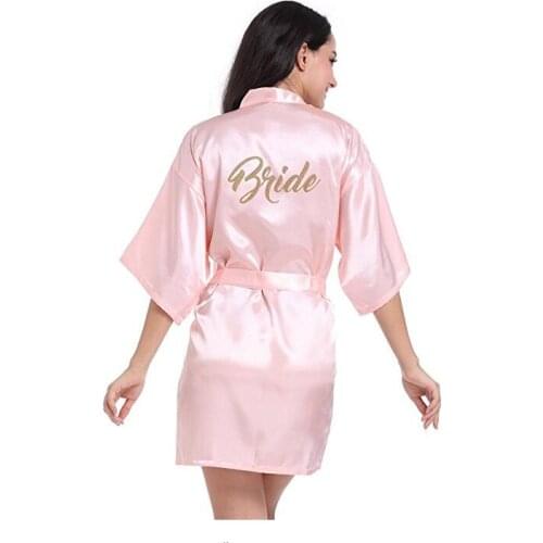 RB70 2017 Sexy Bridal Party Robe Letter Bridesmaid on the Robe Back Women Short Satin Wedding Kimono Sleepwear Get Ready Robes