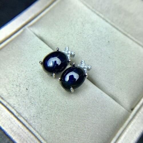 Sapphire earrings natural dark blue gemstone solid 925 silver gemstone earrings for woman