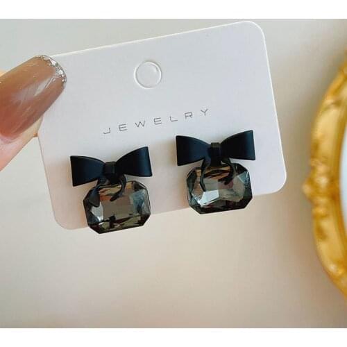 Black Bowknot Clear Crystal Stud Earrings for Women Fashion Elegant Chic Stylish Party Jewelry Pendientes Brincos Gifts C298