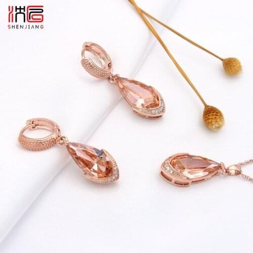 SHENJIANG New Temperament Water Drop Cubic Zirconia Dangle Earrings Jewelry Sets For Women Wedding Elegant Fine Pendant Necklace