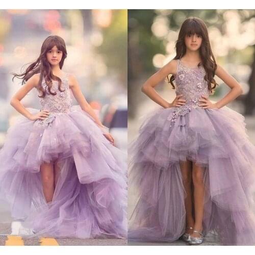 Lilac Princess High Low Girl Pageant Dresses for Teens 3D Floral Appliques Flowers Prom Junior Birthday Party Gowns