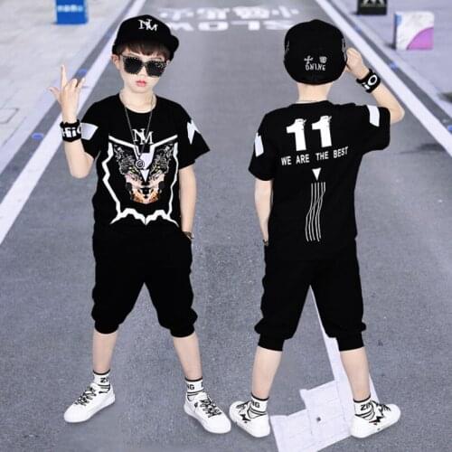 2 Pieces Suit Kids Teenage Boys Clothing Sets Dancing Sports Tracksuits Cartoon Wolf head T-shirt + Shorts Boys Summer Outfits