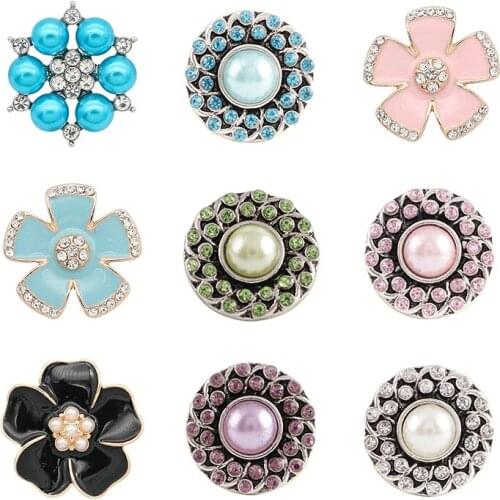 Rhinestone Flower 20mm Metal snap button jewelry DIY bracelet KD1092