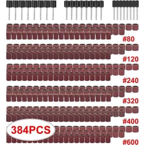 384 Pcs Rotary Tool Sanding Band Sleeves Accessories Work Nail Grinding Mandrels Drum Sander Set Drilling Abrasive For Dremel