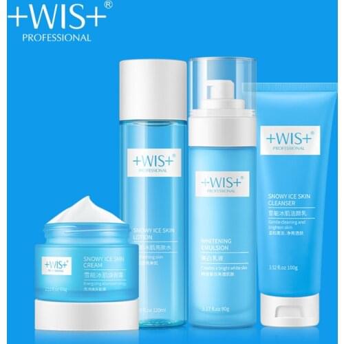 WIS Snowy Ice Skin Set Hydrating Skin Care Products Whitening Deep Cleaning Face Cleanser+Lotion+Cream+Emulsion