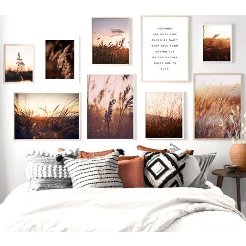 Sunset Straw Rice Quotes Plants Landscape Wall Art Canvas Painting Nordic Posters And Prints Wall Pictures For Living Room Decor