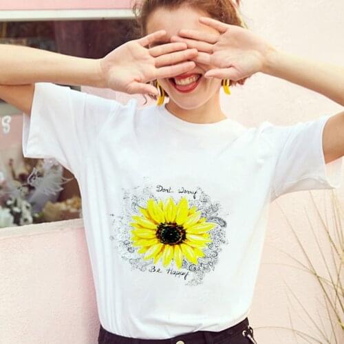 Harajuku Women T-shirts Sunflower Printed T Shirts Kawaii Top Short Sleeved T-shirt Clothes Streetwear Femme T Shirt Tops Tee