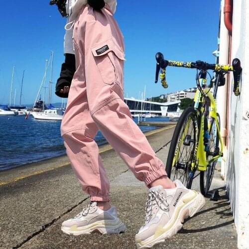 Women Casual Loose Elastic Waist Sports Pants Solid Color Sweatpants Baggy Ankle-length Trousers Black White Gray