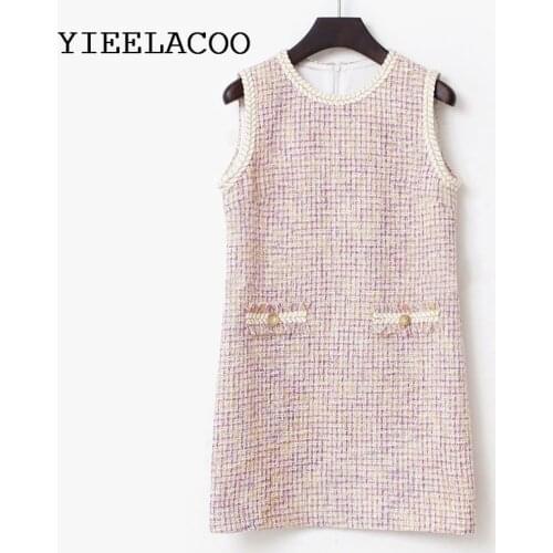 Spring /summer womens dress all-match small fragrance style ladies Pink tweed dress 2021 new sleeveless Mini dress