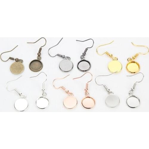 6 Colors 10pcs 10-25mm Tray Bezel Cabochon Earring Hook Blank Setting Round Pendant Ear Base For Glass Cameo Jewelry Making DIY
