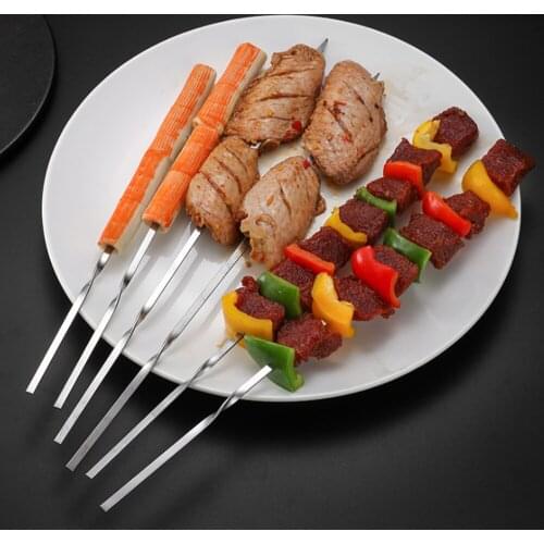 20pcs Reusable Flat Stainless Steel Barbecue Skewers BBQ Needle stick For Meat Shrimp Chicken Vegetable Party Cookout Outing