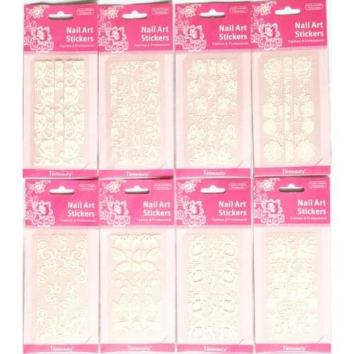 2016 new 10pcs White Lace Nail Sticker 3D Flower Hollow out Decal Manicure Nail Art