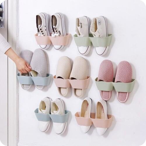 2018 wall-mounted paste shoe rack simple shoe storage rack Drainage ventilation bathroom wall slippers shelf 4pc/pack