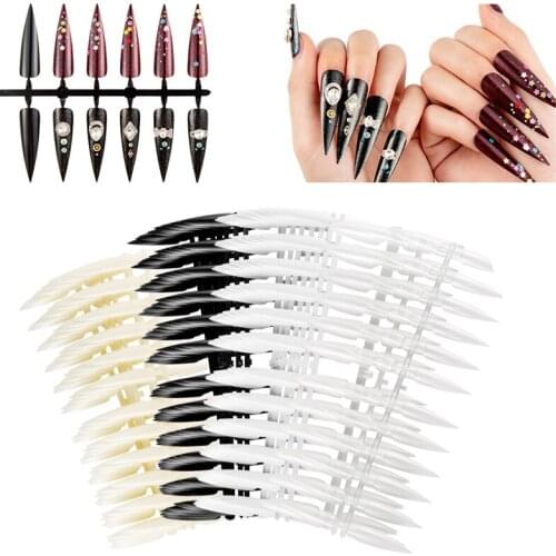 240pcs Sharp long Nail Professional Art False Tips Polish Gel Color Practice Display Showing Card Sticks Manicure Tools