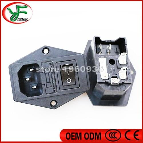 5 terminals 3 Pin IEC320 C14 Inlet Module Plug Fuse Switch Male Power Socket 15A 250V