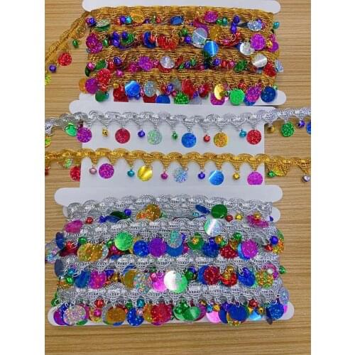 5yards DIY Tassel Sequins Lace Ribbon Leave Trim Fabric For Latin Dance Dress Costume Decoration Sewing Supplies Paillette Lace