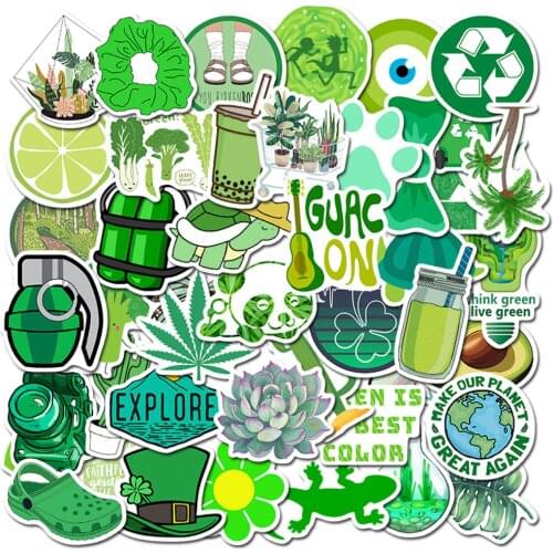 50PCS Stickers Green Ins Style Fashion Waterproof Girls Stickers For Notebook Laptop Phone Suitcase Luggage Computer DIY Decals