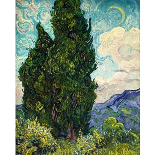 Frameless canvas paintings scenery masterpiece reproduction Vincent van Gogh cypresses on road