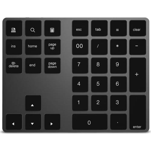 34 Key Wireless Numeric Keyboard Aluminium BT Keyboard Built-in Rechargeable Battery Keypad for Windows/iOS/Android
