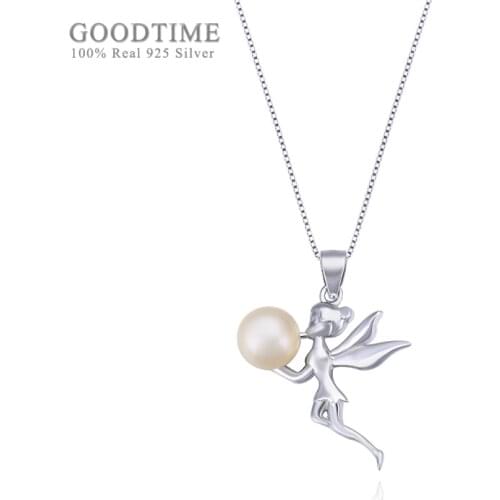 Noble Women Pure 925 Sterling Silver Necklace Zircon Pendant Little Angel Freshwater Pearl Pendant Clavicle Necklace For Lady