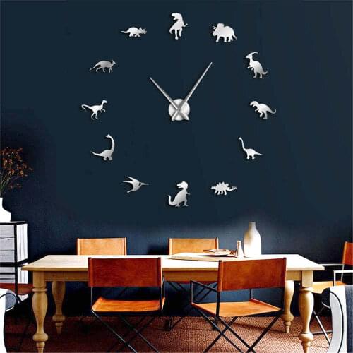 Jurassic Dinosaurs Wall Art DIY Large Wall Clock Kids Room Decoration Giant Frameless Wall Clock Dino Modern Clock Watch Gift