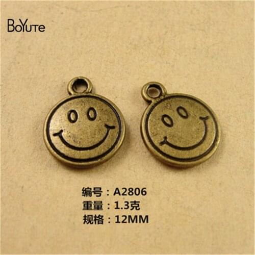 BoYuTe (50 Pieces /lot) 12MM Antique Bronze Plated Alloy Charms Smiling Face Charms Pendant Vintage Diy for Bracelet Necklace
