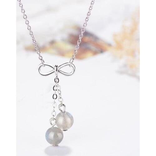 Strawberry Crystal Korean Simple Exquisite Bow Pendant Pink 925 Sterling Silver Clavicle Chain Literary Female Necklace SNE351